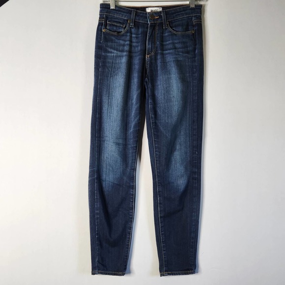 Paige Womens Hoxton Ankle Skinny Jeans 24 Dark Wash Mid Rise Stretch Distressed - Picture 1 of 8